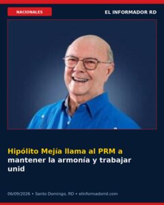 Hipólito Mejía llama al PRM a mantener la armonía y trabajar unido rumbo a 2028