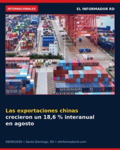 Las exportaciones chinas crecieron un 18,6 % interanual en agosto